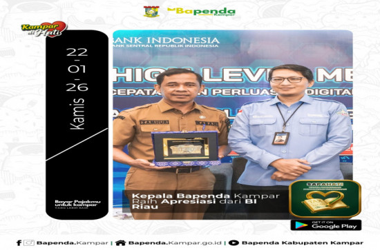 Bapenda Kampar Terima Apresiasi dari BI Riau atas Prestasi TP2DD Tingkat Sumatera